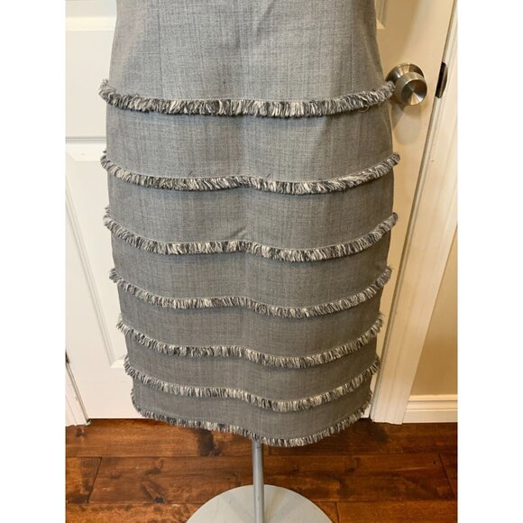 Escada Gray Wool Sleeveless Fringe Trim Shift Dress, Size 0 | 34 - Picture 2 of 6